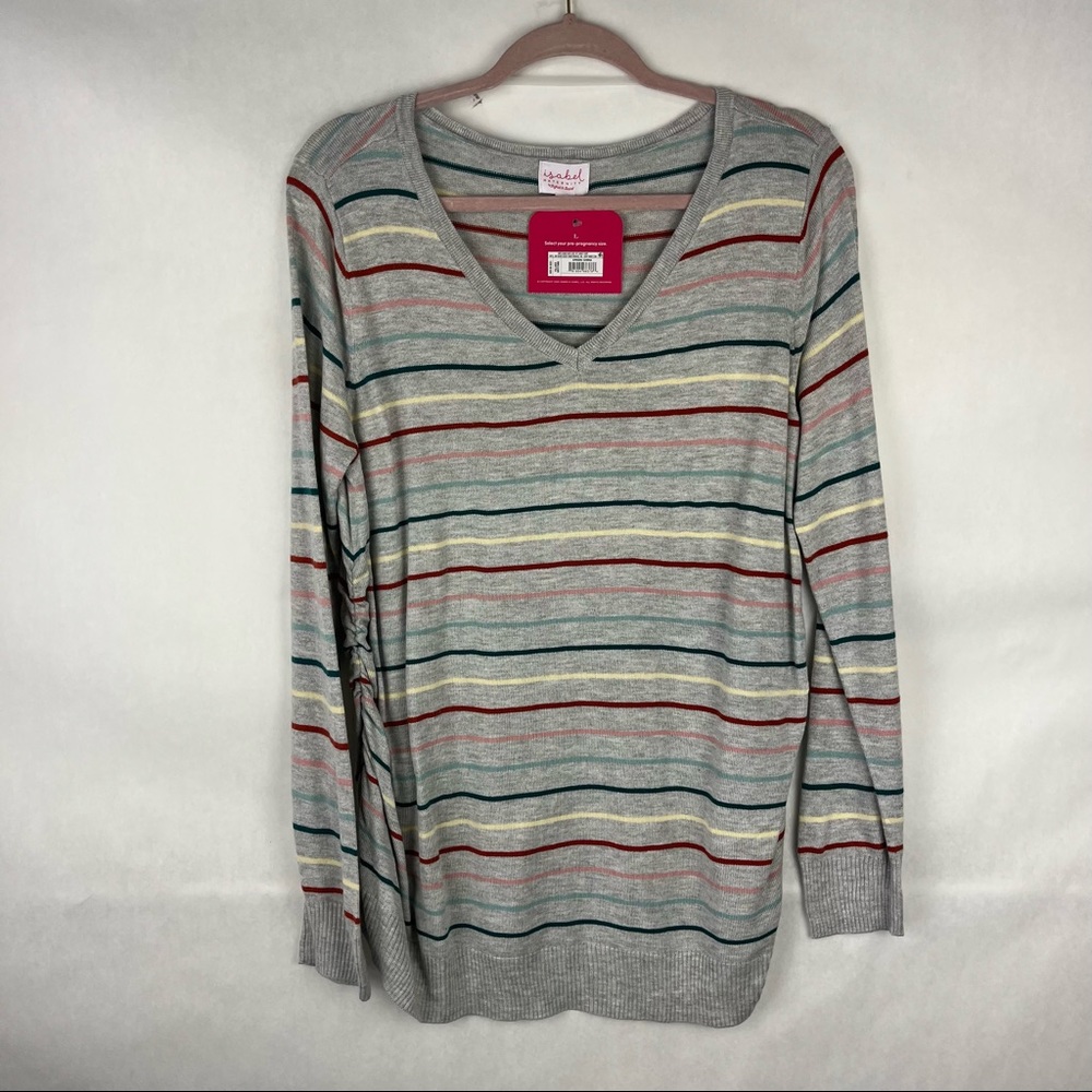 NWT Isabel Maternity Multicolor Striped V-Neck Sweater Women's Size L